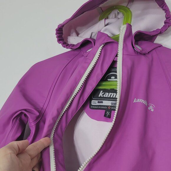 Kamik Kid's Purple Pockets Lightweight & Water-Resistant Hooded Rain Coat Size 2 - Picture 5 of 13